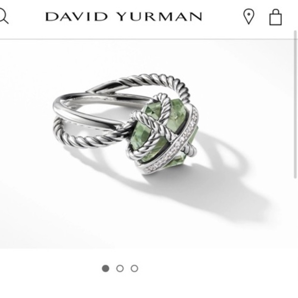 David Yurman Sterling Silver Ring with Prasiolite and Pave Diamonds - Picture 1 of 5